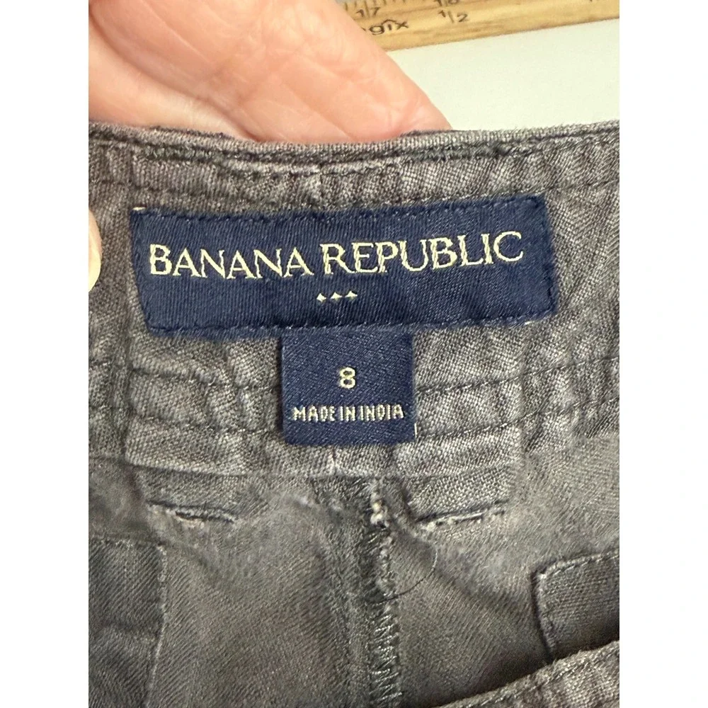 Banana Republic Linen Blend Pants Women's 8 Gray Drawstring‎ Wide Leg Utility